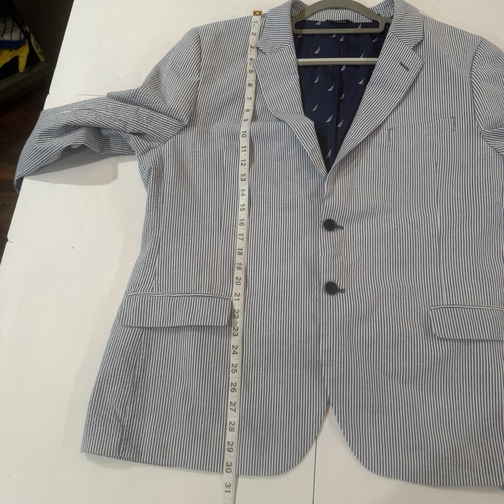 Nautica Mens Seersucker Striped Blazer Suit Jacket Blue White 48R  Preppy - Picture 5 of 12